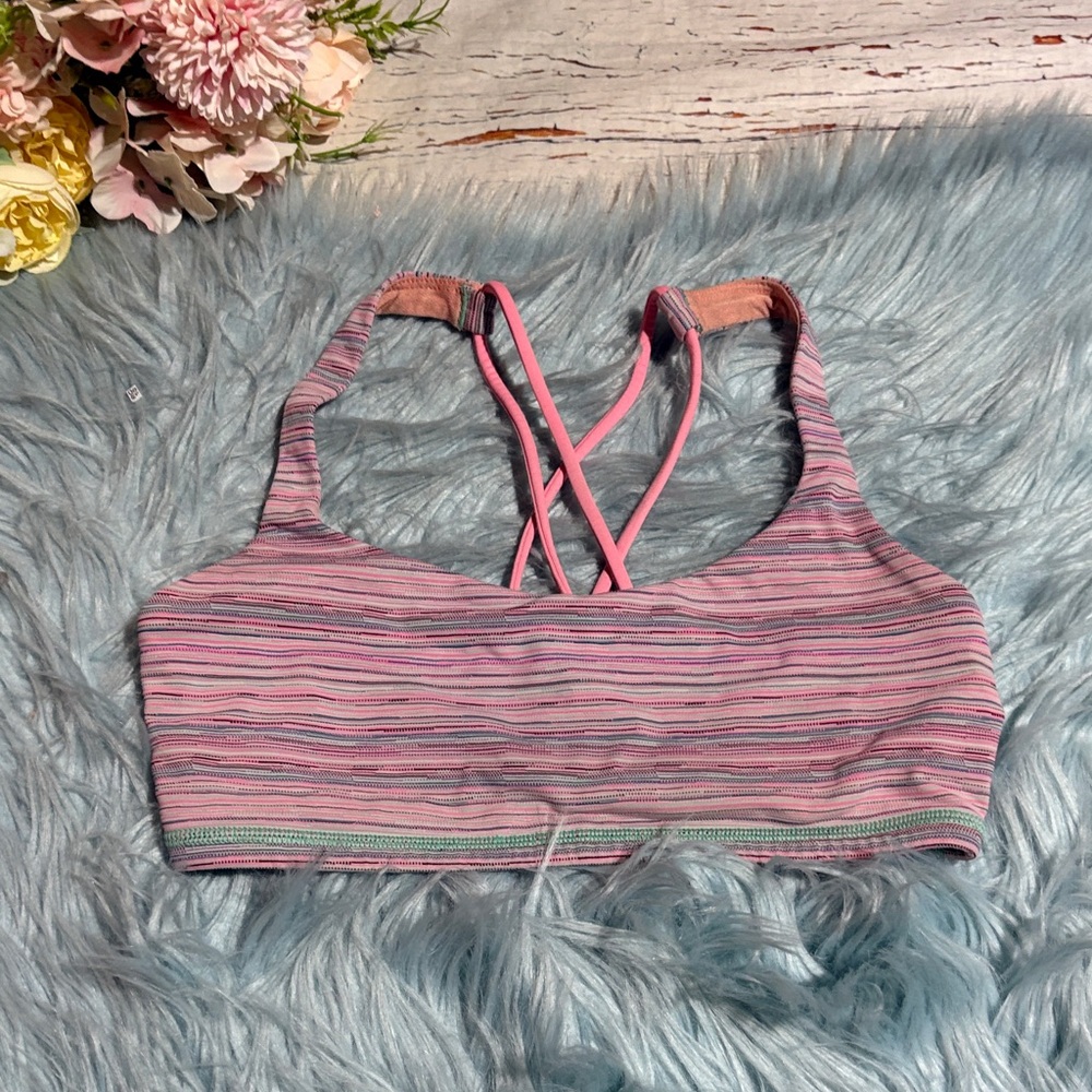 Lululemon Free To Be Multicolor Stripe Strappy Sports Bra sz 4